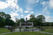 U.S. Marines assigned to Special Purpose Marine Air-Ground Task Force-250 take part in restoring the World War II Memorial, Back Bay Fens park, during Marine Week Boston, Aug. 24, 2025. Marines stationed across the globe commemorate the 250th anniversary of the Marine Corps, honoring a distinguished legacy of service, sacrifice, and unwavering fidelity to both the nation and fellow Marines. (U.S. Marine Corps photo by Matthew A. McDonnell)