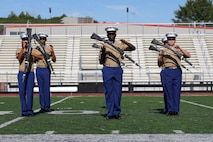 Members of the Lynn English High School Junior Reserve Officer Training Corps drill team perform for Marines, veterans, poolees and guests in celebration of the Marine Corps’ 250th birthday during Marine Week Boston, Aug. 24, 2025. Marines with Marine Corps Recruiting Command share their traditions with local high schools in honor of the Corps’ 250th birthday. In celebration of 250 years of proud tradition, Marines around the world unite to honor their shared heritage - a legacy defined by honor, courage, and commitment. (U.S. Marine Corps photo by Sgt. Aidan Hekker)