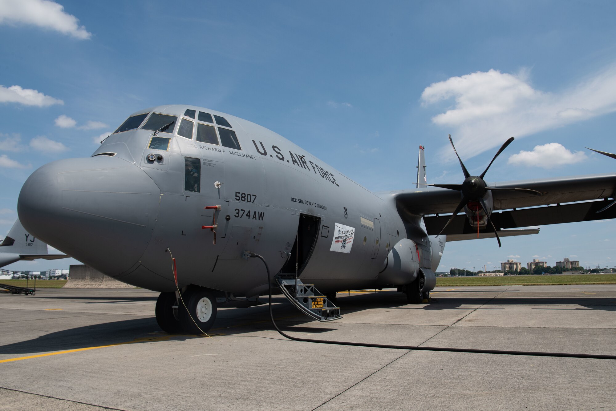 An aircraft stands static