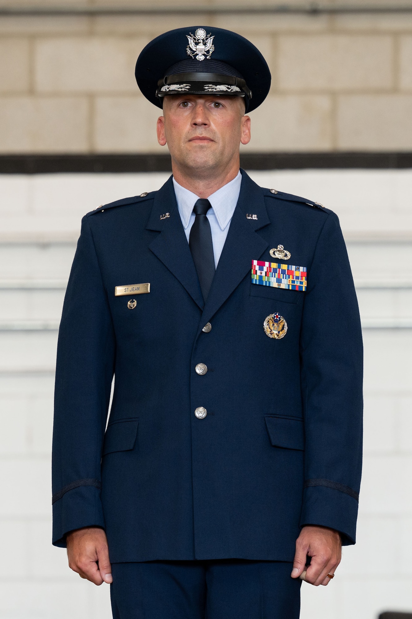 Commander stands at attention.