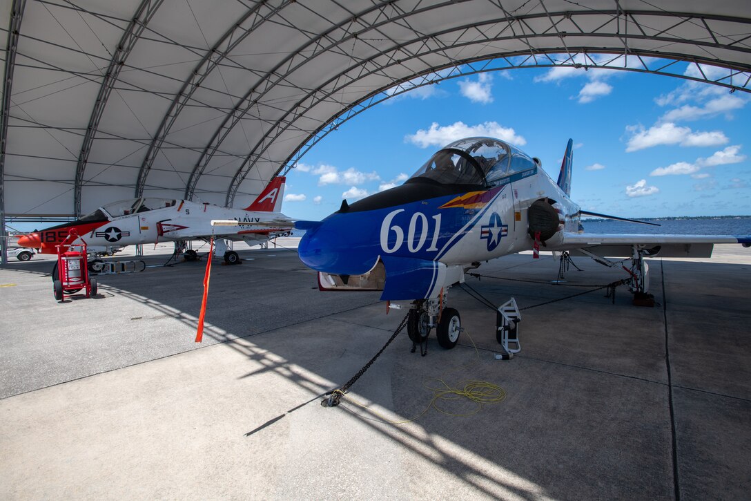 250701-N-DG679-1010
JACKSONVILLE, Fla. (July 1, 2025) Fleet Readiness Center Southeast (FRCSE) inducted its first two T-45 Goshawks into the Service Life Extension Program (SLEP) production line, just 13 months after the Navy identified the requirement. The Goshawk is the primary tandem-seat jet trainer used by the Navy and Marine Corps for pilot carrier qualification. (U.S. Navy Photo by Toiete Jackson)