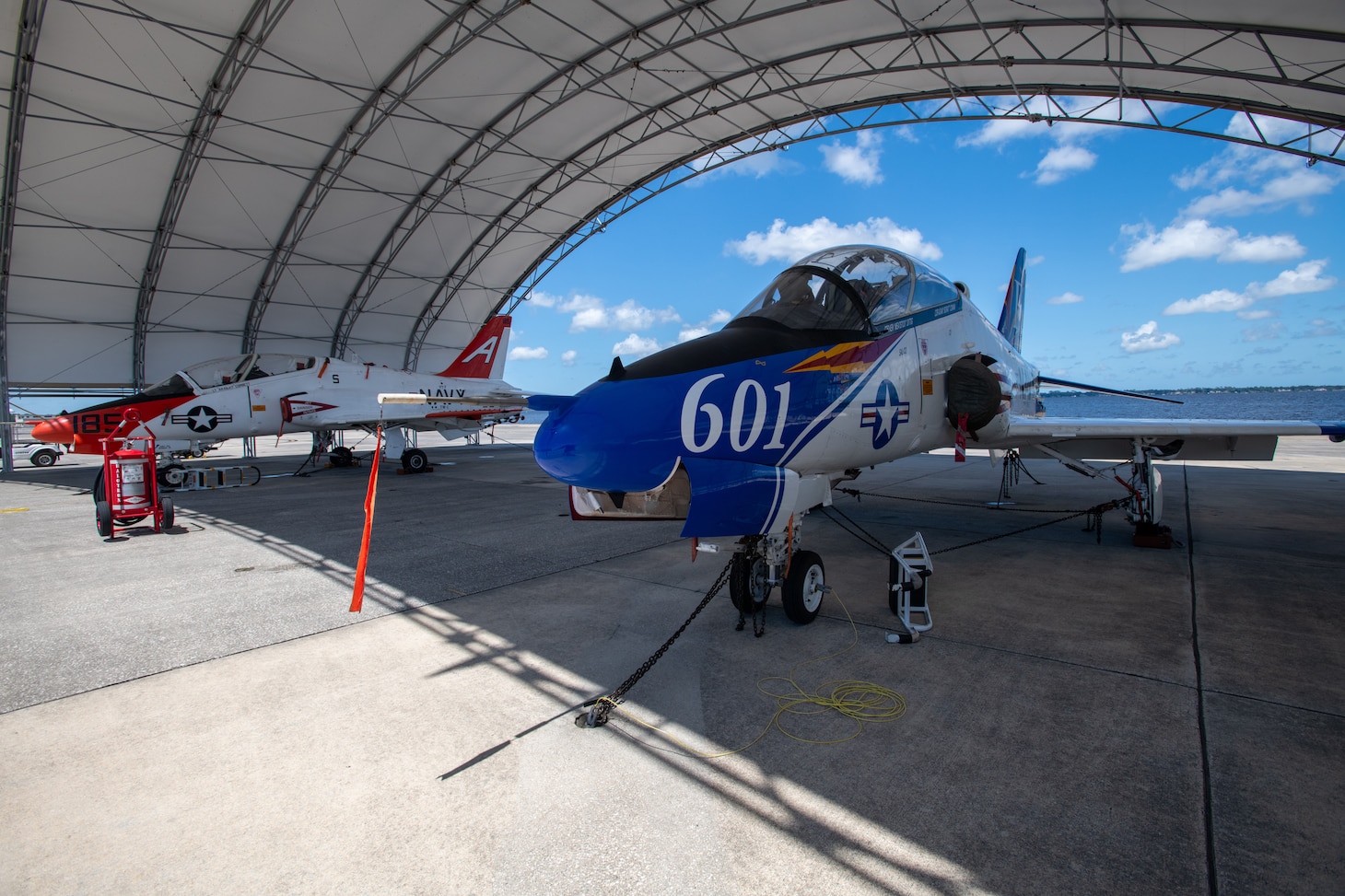 250701-N-DG679-1010
JACKSONVILLE, Fla. (July 1, 2025) Fleet Readiness Center Southeast (FRCSE) inducted its first two T-45 Goshawks into the Service Life Extension Program (SLEP) production line, just 13 months after the Navy identified the requirement. The Goshawk is the primary tandem-seat jet trainer used by the Navy and Marine Corps for pilot carrier qualification. (U.S. Navy Photo by Toiete Jackson)