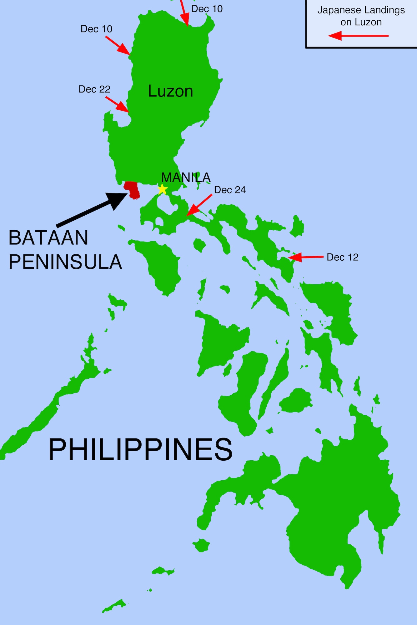 Map of the Philippines showing the Bataan Peninsula.