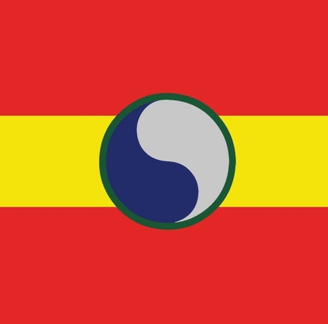 29th Infantry Division symbol on a yellow and red background
