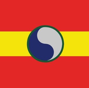 29th Infantry Division symbol on a yellow and red background