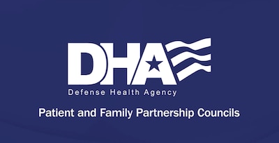 Text only: Defense Health Agency logo. Patient and Family Partnership Councils.