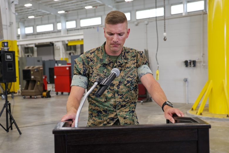 Williams reviews the script before a ceremony. He emphasizes preparation, rehearsals, and attention to detail to ensure every event reflects Marine Corps pride and tradition.