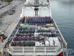 The U.S. Coast Guard Cutter Hamilton offloads more than 76,140 lbs of illicit narcotics at Port Everglades, Florida, on August 25, 2025. This is the largest cocaine offload to date in Coast Guard history, with the assistance of partner agencies, during counterdrug operations in the Eastern Pacific Ocean and Caribbean Sea. (U.S. Coast Guard courtesy photo)