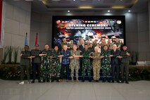 Adm. Samuel J. Paparo, commander of U.S. Indo-Pacific Command, joins senior military and government leaders for a group photo during the opening ceremony for Super Garuda Shield 2025, in Jakarta, Indonesia, Aug. 25, 2025.