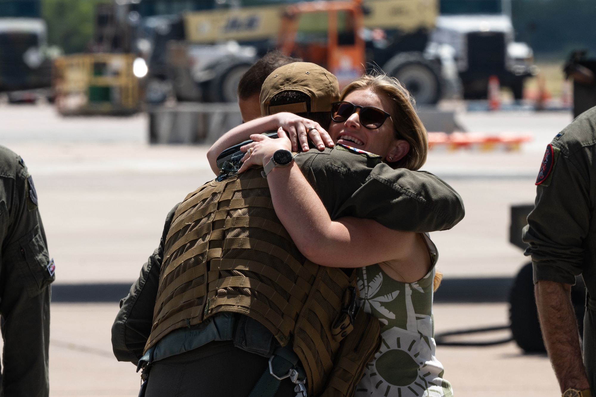U.S. Air Force 1st Lt. Sean Deleon, 345th Expeditionary Bomb Squadron weapon systems officer, reunites with friends and family after returning from Bomber Task Force Europe at Dyess Air Force Base, Texas, Aug. 22, 2025. Active-duty and reserve Airmen assigned to the 7th Bomb Wing and 489th Bomb Group deployed to Ørland Air Base, Norway, to sharpen warfighting readiness by training in conditions shaped by anti-access and area denial threats. (U.S. Air Force photo by Senior Airman Jade M. Caldwell)