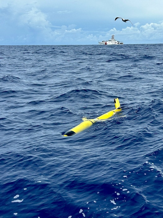 The USCGC Oliver Henry (WPC 1140) crew deploy two oceanographic data-collecting autonomous underwater vehicles known as Littoral Battlespace Sensing – Gliders (LBS-G), in conjunction with the U.S. Naval Oceanographic Office, near the Commonwealth of the Northern Mariana Islands on July 18, 2025, to better understand the physical properties of the ocean. The crew completed a 28-day operational period under Operation Rematau from July 14 to August 11, delivering robust maritime security, safety, and community engagement across Guam and the Commonwealth of the Northern Mariana Islands.