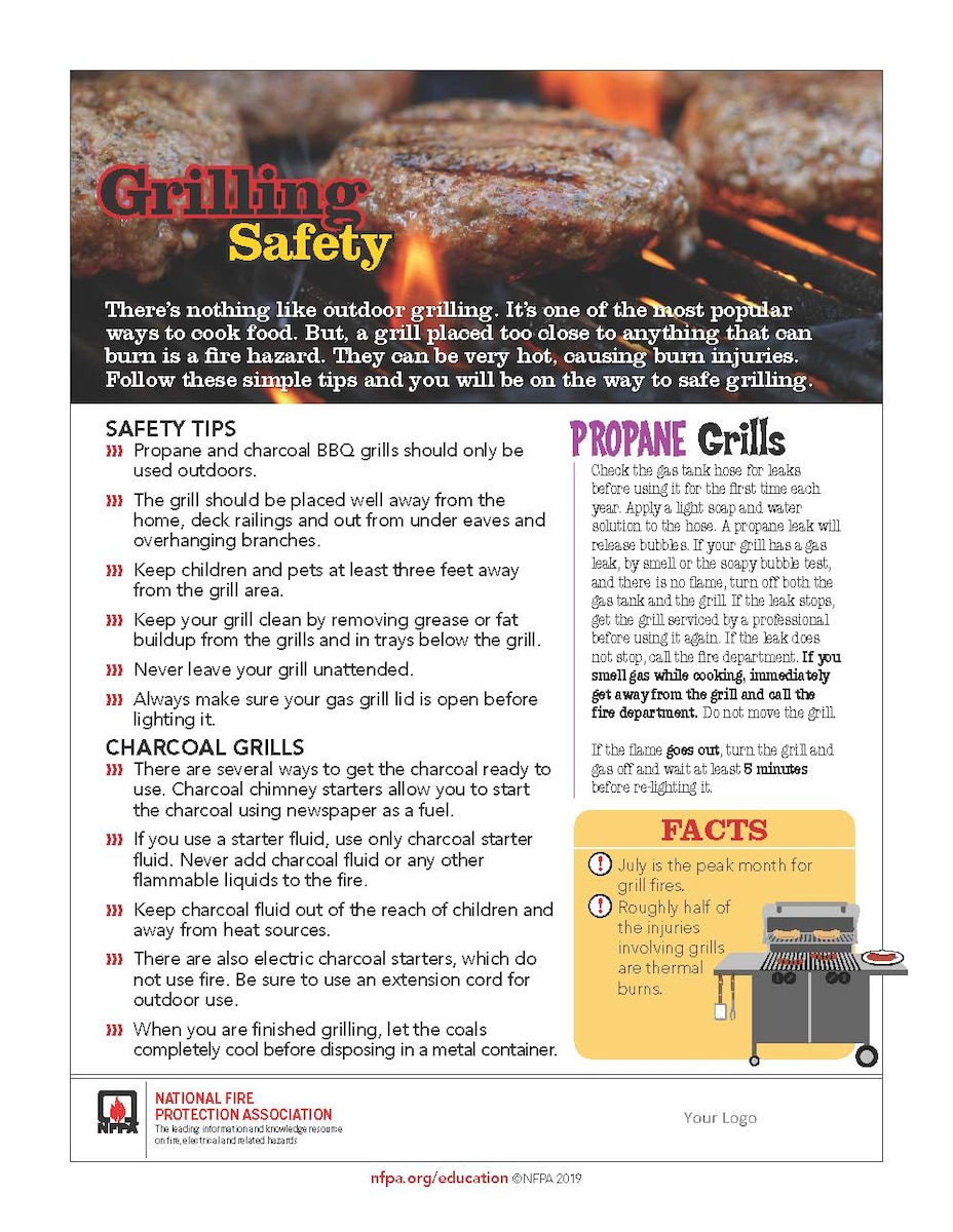 Arnold Air Force Base Fire and Emergency Services is offering tips for a safer Labor Day weekend. Grilling is a popular activity for many over the holiday. Among other advice, it is recommended that grills only be used outdoors and well away from structures, children and pets be kept away grills, and items used to extinguish fires be kept readily accessible. (National Fire Protection Association graphic)