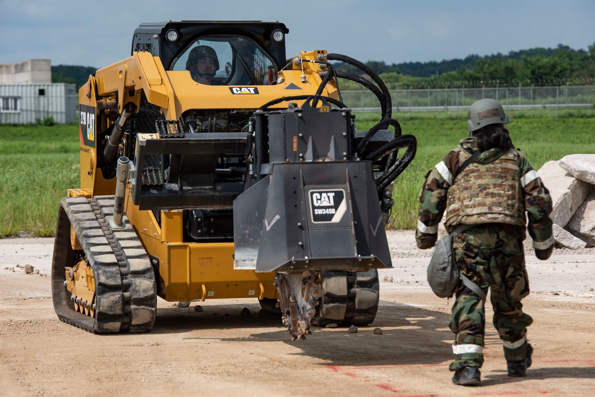 U.S. Air Force Airmen assigned to the 51st Civil Engineer Squadron use a pavement saw to conduct rapid airfield damage repair during exercise Ulchi Freedom Shield 25 at Osan Air Base, Republic of Korea, Aug. 20, 2025