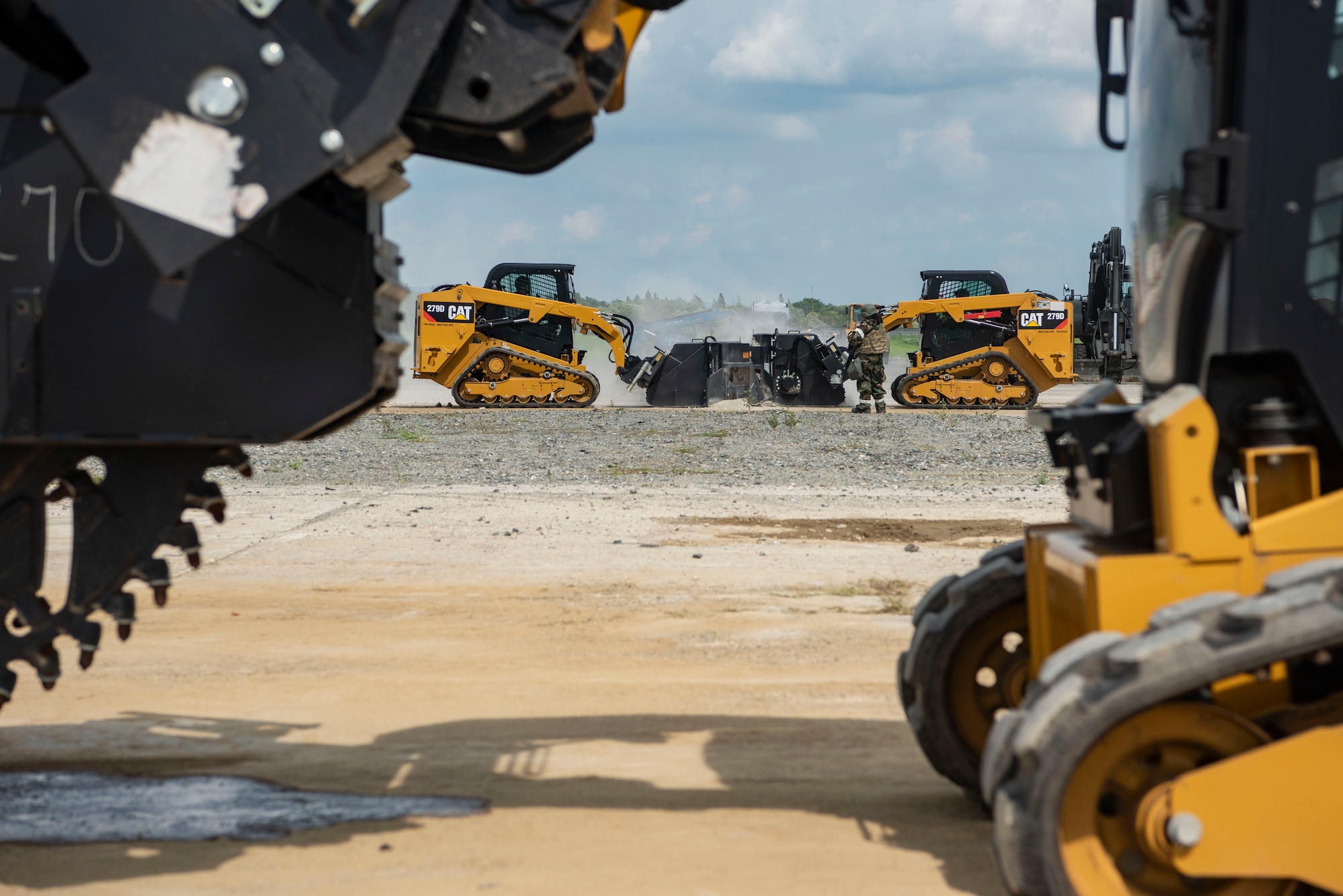 U.S. Air Force Airmen assigned to the 51st Civil Engineer Squadron use pavement saws to conduct rapid airfield damage repair during exercise Ulchi Freedom Shield 25 at Osan Air Base, Republic of Korea, Aug. 20, 2025