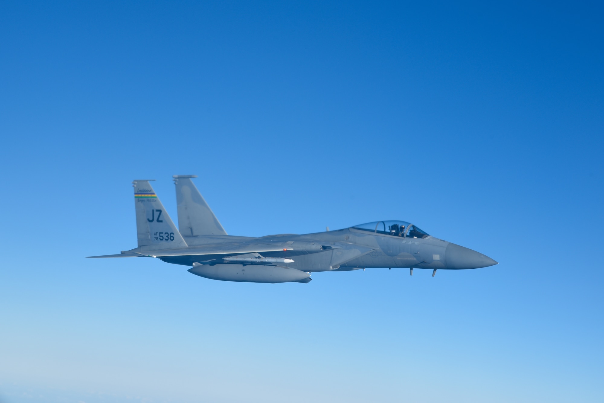 NORAD aircraft fly in formation with a U.S. Air Force KC-135 from the Alabama Air National Guard's 117th Air Refueling Wing over the Gulf of Mexico in support of North American Aerospace Defense Command's Operation Noble Defender March 24, 2023.