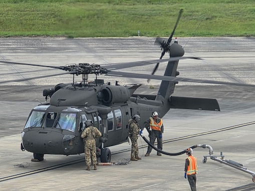 The Georgia National Guard, North Carolina National Guard, and West Virginia National Guard work together during Hurricane Erin response efforts.