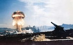 Grable event, part of Operation Upshot-Knothole, involved 15-kiloton nuclear weapons test using M9 280-millimeter Artillery Fired Atomic Projectile fired from M65 Atomic Cannon, May 25, 1953, in Area 5 of Nevada Test Site