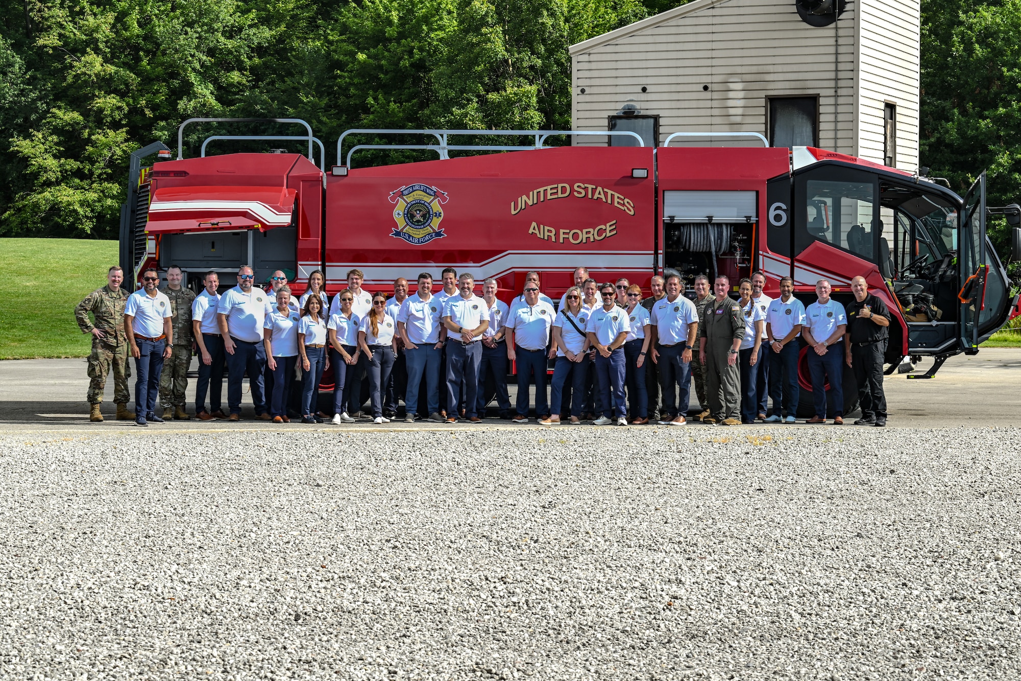 Civic leaders from Dobbins Air Reserve Base, Georgia, pose for a photo on Aug. 14, 2025, at Youngstown Air Reserve Station, Ohio.