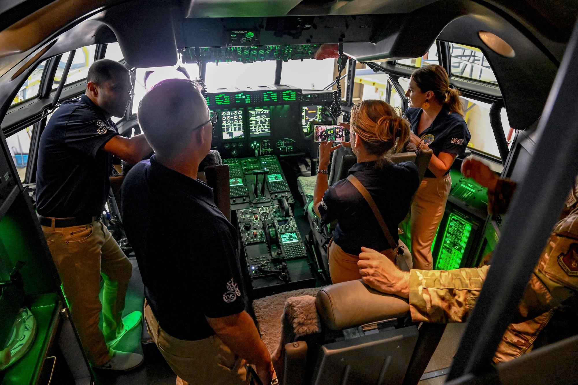 Civic leaders from Dobbins Air Reserve Base, Georgia, tour the flightdeck of a C-130J-30 Super Hercules on Aug. 13, 2025, at Youngstown Air Reserve Station, Ohio.