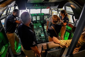 Civic leaders from Dobbins Air Reserve Base, Georgia, tour the flightdeck of a C-130J-30 Super Hercules on Aug. 13, 2025, at Youngstown Air Reserve Station, Ohio.