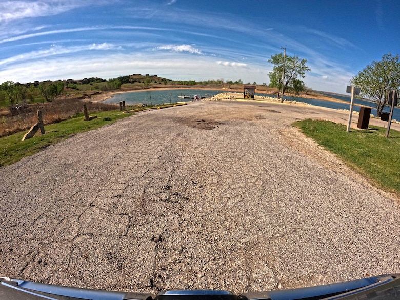 Screenshot from a GoPro capturing images from pavement on a boat dock roadway.