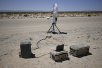 Featured is an Aerostar High Altitude Balloon (HAB) ground station powered by a Hydrogen Small Unit Power (H-SUP) system using a hydrogen fuel cell during a technical demonstration held at Outlying Landing Field Seagle in Twentynine Palms, Calif. May 19-21, 2025 The U.S. Naval Research Laboratory in conjunction with the Operational Energy Capability Improvement Fund with the Office of the Assistant Secretary of Defense for Energy, Installations, and Environment, and the Marine Corps Expeditionary Energy Office (E2O) conducted the demonstration aiming to develop a technology for Navy vessels to "see over the horizon" using a combination of stratospheric high-altitude balloons (HABs) and unmanned aircraft.  (Photo by Christopher Fischelli)