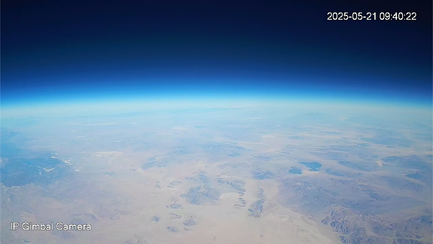 View from an Aerostar High Altitude Balloon (HAB) during a technical demonstration held at Outlying Landing Field Seagle in Twentynine Palms, Calif. May 19-21, 2025. The U.S. Naval Research Laboratory in conjunction with the Operational Energy Capability Improvement Fund with the Office of the Assistant Secretary of Defense for Energy, Installations, and Environment, and the Marine Corps Expeditionary Energy Office (E2O) conducted the demonstration aiming to develop a technology for Navy vessels to "see over the horizon" using a combination of stratospheric high-altitude balloons (HABs) and unmanned aircraft. (Photo by Aerostar)