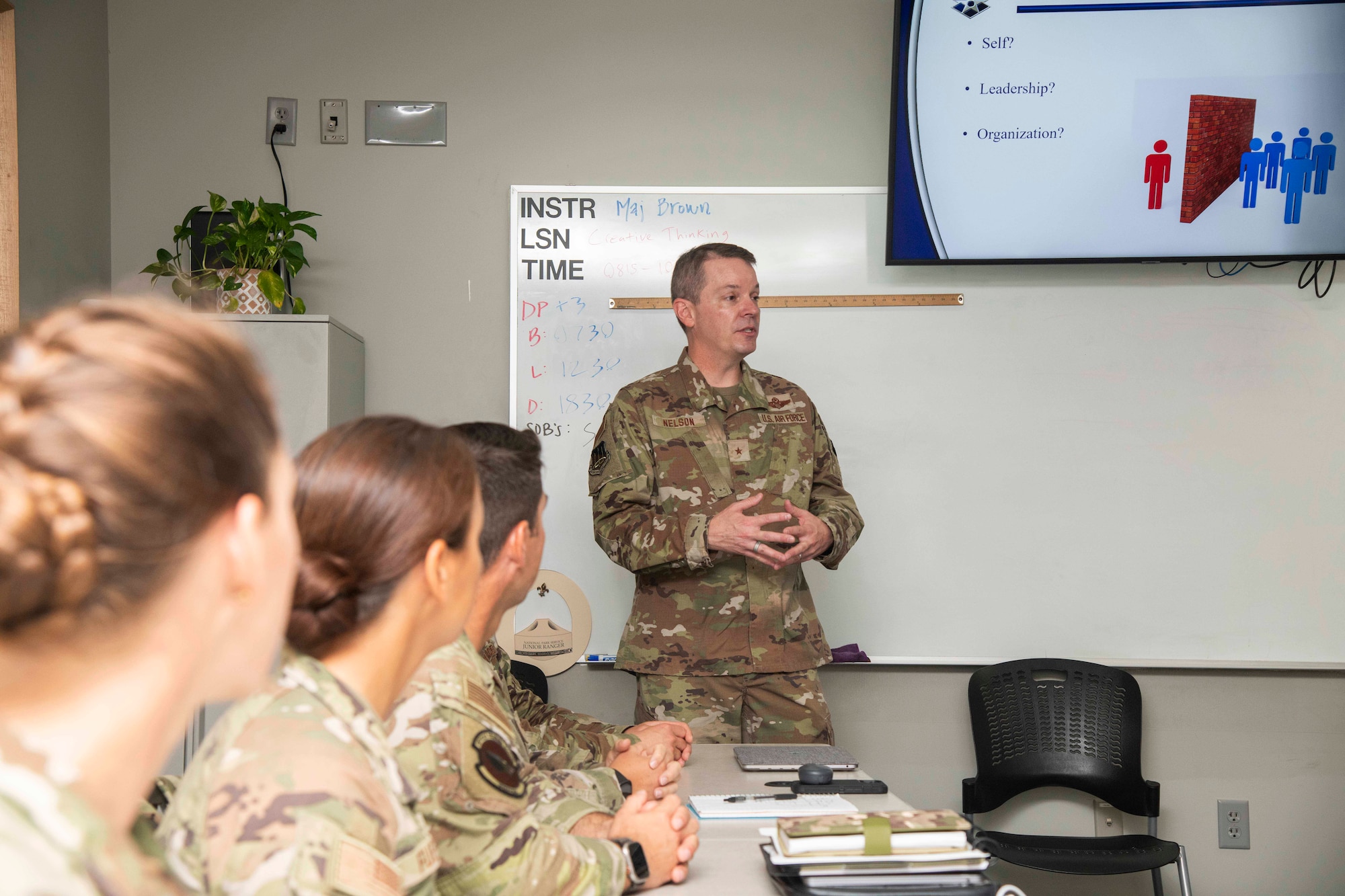 U.S. Air Force Brig. Gen. Jeffrey W. Nelson, commander of the Air Force Accessions Center and Air Force Recruiting Service at Joint Base San Antonio-Randolph, Texas, visits Officer Training School at Maxwell Air Force Base, Alabama, Aug. 19, 2025.