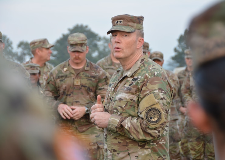 Maj. Gen. Christopher L. Eubank, Chief of Staff, U.S. Strategic Command, welcomed the lieutenants upon their completion of the ruck and participated in the pinning ceremony.