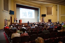 U.S. Air Force Maj. Gen. Colin Connor, Director of Intercontinental Ballistic Missile (ICBM) Site Activation Task Force, gives insights to the Sentinel program town hall in Minot, North Dakota, Aug. 26, 2025. Connor enlightened the community on the transition process from the Minuteman III to the new Sentinel ICBM system.
