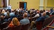 U.S. Air Force Lt. Col. Nicholas Conover, Sentinel ICBM Site Activation Task Force Detachment 12 commander, speaks during the Sentinel program town hall in Minot, North Dakota, Aug. 26, 2025. Air Force officials, elected officials, and local civic leaders at the town hall meeting emphasized transparency and community involvement as the massive defense project moves ahead.