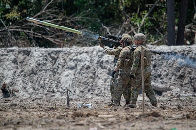 INDONESIA (Aug. 26, 2025) — U.S. Army Pfc. Jackson Muse, infantryman assigned to the 11th Airborne Division, fires an FIM-92 Stinger for the first time in Indonesia during Super Garuda Shield 25, in Baturaja, Indonesia, Aug. 26, 2025. Super Garuda...