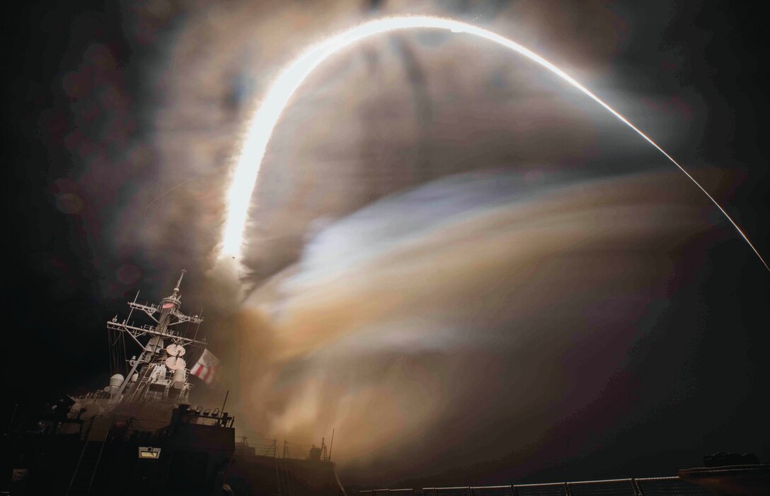 Guided-missile destroyer USS Carney launches land attack missiles while operating in U.S. Naval Central Command area of operations, February 3, 2024