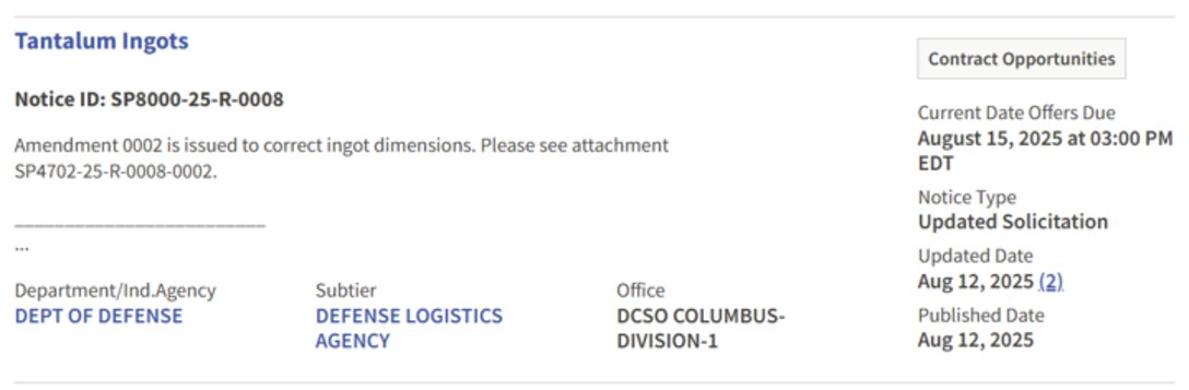 Example of Strategic Materials material specific solicitation