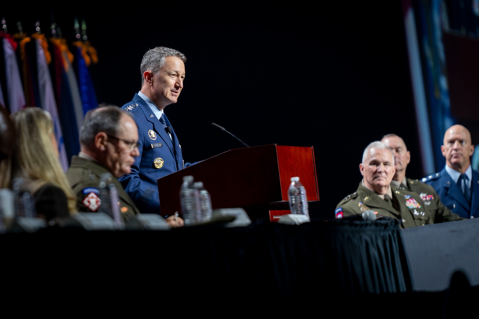 Chairman of the Joint Chiefs of Staff Gen. Dan Caine delivers remarks at the National Guard Association of the United States (NGAUS) National Conference in Milwaukee, Wi., Aug. 23, 2025. (DOD photo by Chief Mass Communication Specialist James Mullen)