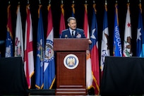 Chairman of the Joint Chiefs of Staff Gen. Dan Caine delivers remarks at the National Guard Association of the United States (NGAUS) National Conference in Milwaukee, Wi., Aug. 23, 2025. (DOD photo by Chief Mass Communication Specialist James Mullen)