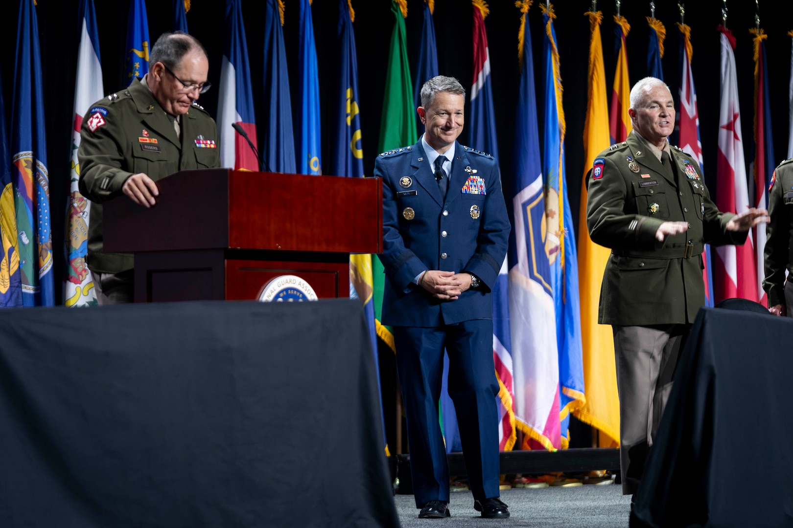 Chairman of the Joint Chiefs of Staff Gen. Dan Caine delivers remarks at the National Guard Association of the United States (NGAUS) National Conference in Milwaukee, Wi., Aug. 23, 2025. (DOD photo by Chief Mass Communication Specialist James Mullen)