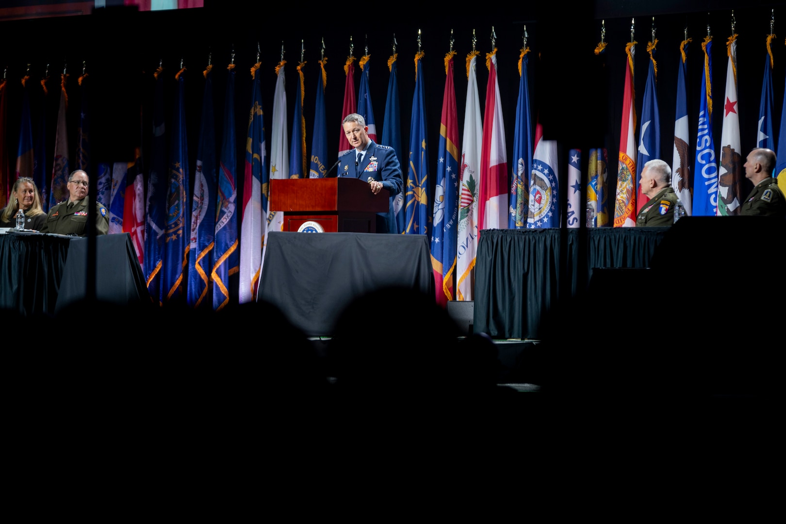 Chairman of the Joint Chiefs of Staff Gen. Dan Caine delivers remarks at the National Guard Association of the United States (NGAUS) National Conference in Milwaukee, Wi., Aug. 23, 2025. (DOD photo by Chief Mass Communication Specialist James Mullen)