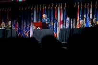 Chairman of the Joint Chiefs of Staff Gen. Dan Caine delivers remarks at the National Guard Association of the United States (NGAUS) National Conference in Milwaukee, Wi., Aug. 23, 2025. (DOD photo by Chief Mass Communication Specialist James Mullen)