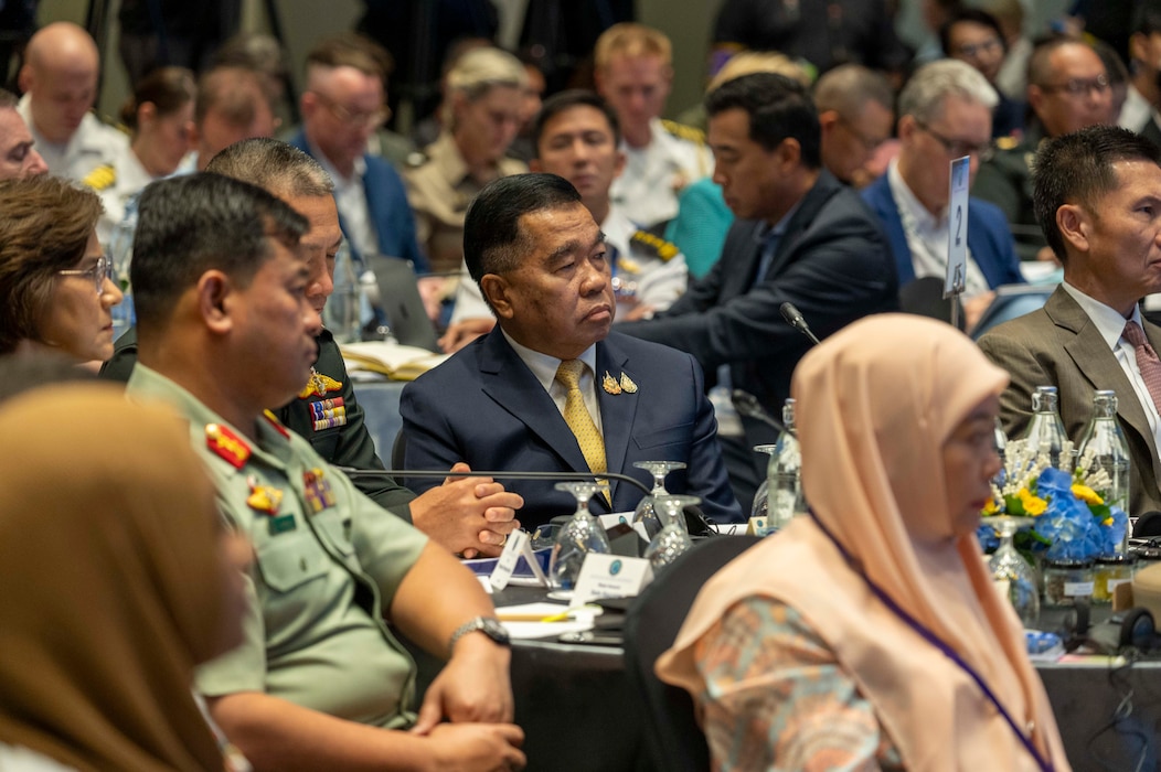 Thailand Deputy Minister of Defense Gen. Nattaphon Narkphanit attends a discussion at a Chiefs of Defense Conference in Hua Hin, Thailand, Aug. 27, 2025.