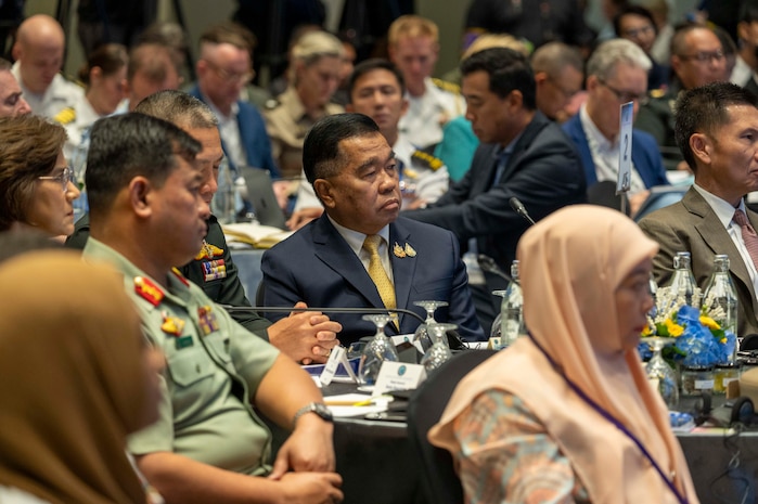 Thailand Deputy Minister of Defense Gen. Nattaphon Narkphanit attends a discussion at a Chiefs of Defense Conference in Hua Hin, Thailand, Aug. 27, 2025.