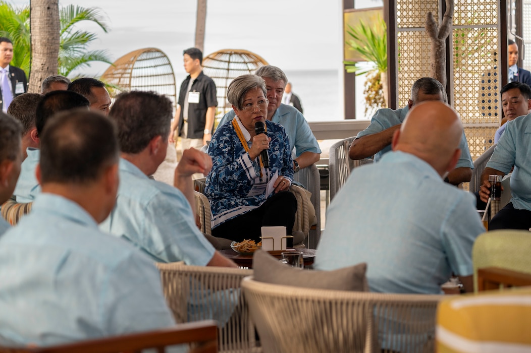 Retired U.S. Army Maj. Gen. Suzanne Vares-Lum, director of the Daniel K. Inouye Asia Pacific Center for Security Studies, moderates discussion at a Chiefs of Defense Conference in Hua Hin, Thailand, Aug. 27, 2025.