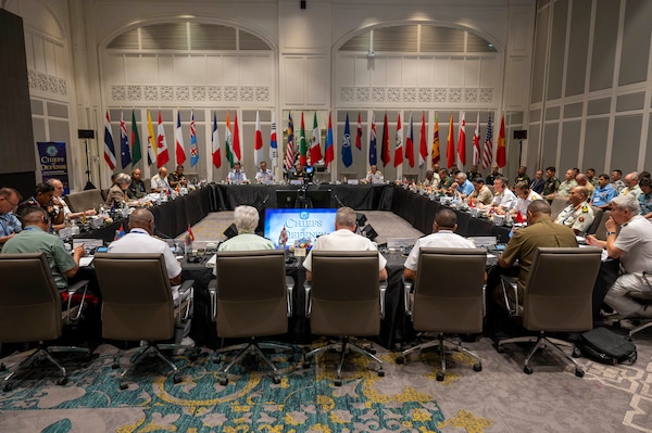 Chiefs of Defense engage in dialogue during a Chiefs of Defense Conference in Hua Hin, Thailand, Aug. 28, 2025.