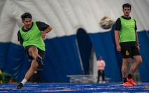 Team Minot Airmen compete in a soccer match during the Summer Games at Minot Air Force Base, North Dakota, Aug. 22, 2025. The Summer Games is an annual event at Minot AFB featuring a variety of sporting competitions designed to strengthen camaraderie and foster teamwork across Team Minot.