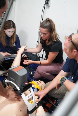 SAN DIEGO (June 17, 2025) Jenica Earl was involved in collecting, analyzing, and presenting data on a continuous chest compression (CCC) device tested during medical drills aboard the USS Abraham Lincoln (CVN-72). She analyzed performance metrics such as compression rate and depth and produced visual summaries of the results. NHRC, part of Navy Medicine Research & Development, supports Navy, Marine Corps, and joint U.S. warfighter health readiness and lethality with research and development that delivers high-value, high-impact solutions to the health and readiness challenges U.S. military population faces on the battlefield, at-sea, home and abroad. (U.S. Navy photo by John Marciano)