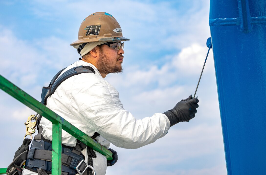 Romeo Aquino, Painter, Code 730, Crane Maintenance
“My job is important because without cranes, a shipyard does not operate. Knowing that I help preserve the life of our cranes, it brings pride in the work I perform. It helps me recognize the importance in each task. Ensuring the outcome was done correctly.” (U.S. Navy photo by Wendy Hallmark)