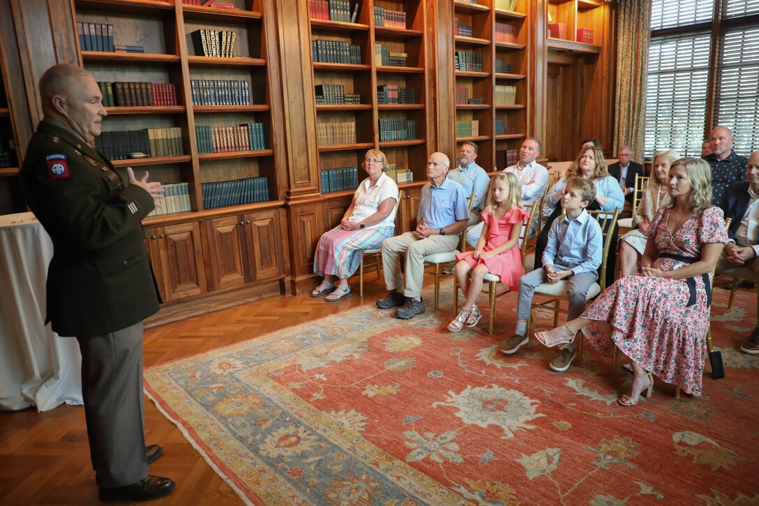 U.S. Army Maj. Gen. Haldane Lamberton, Kentucky adjutant general, speaks to the audience during Lt. Col. Derek Hart's promotion to colonel at the Louisville Country Club in Louisville, Kentucky, Aug. 20, 2025.
