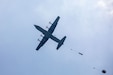 U.S. Army paratroopers assigned to the 1st Special Forces Group (Airborne) jump with MC-6 parachutes from a C-130 aircraft into Baturaja, Indonesia during Super Garuda Shield 25, Aug. 27, 2025.