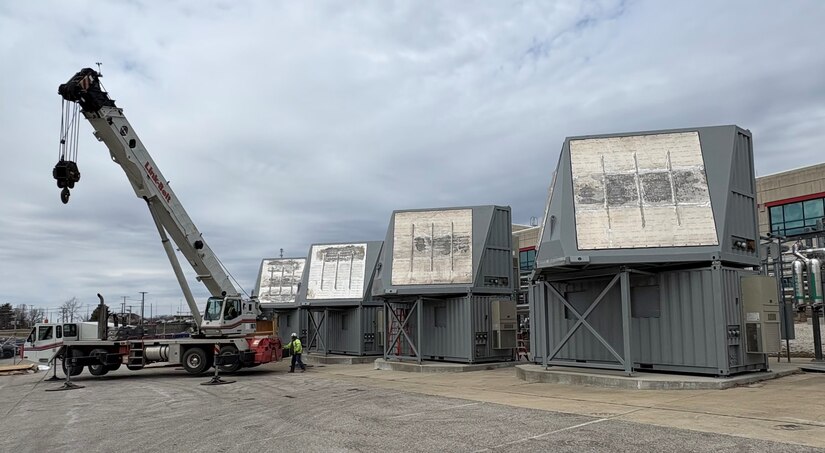 Complete test stand sets, known as a sponson, for the AN/SLQ-32(V)7 Land-Based System, sit ready for use at Naval Support Activity Crane, Indiana on March 5, 2025.