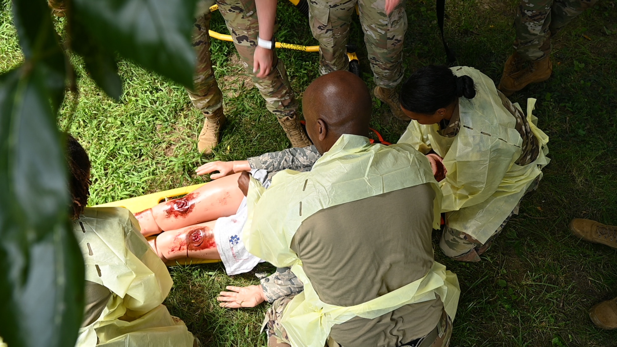 The 459th Aeromedical Staging Squadron conducted field training during the August UTA weekend. This type of training provided the medical Airmen with experience and competency. The knowledge gained from training activities like this ensure these Airmen are ready to save lives. (U.S.Air Force photos by Senior Airman Alexcia Givens)